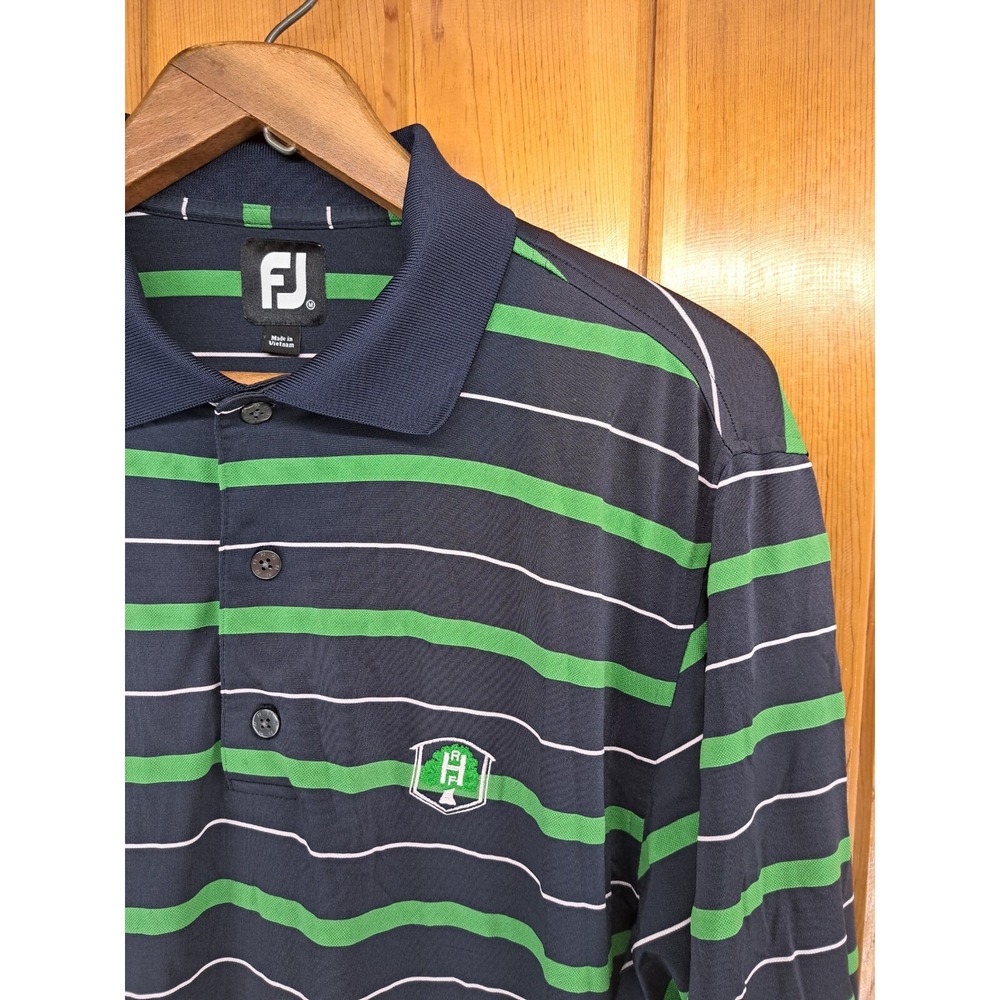 FootJoy Shirt Mens Size Medium Golf Polo Green Navy Blue Stripe Embroidered
